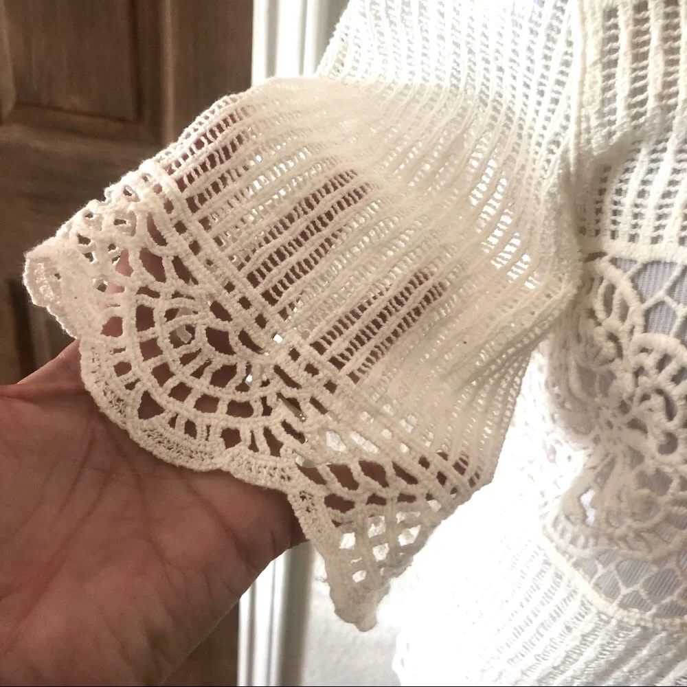 Anthropologie Crochet Top Open Knit Lacey XS Beachy James Coviello Off White NEW